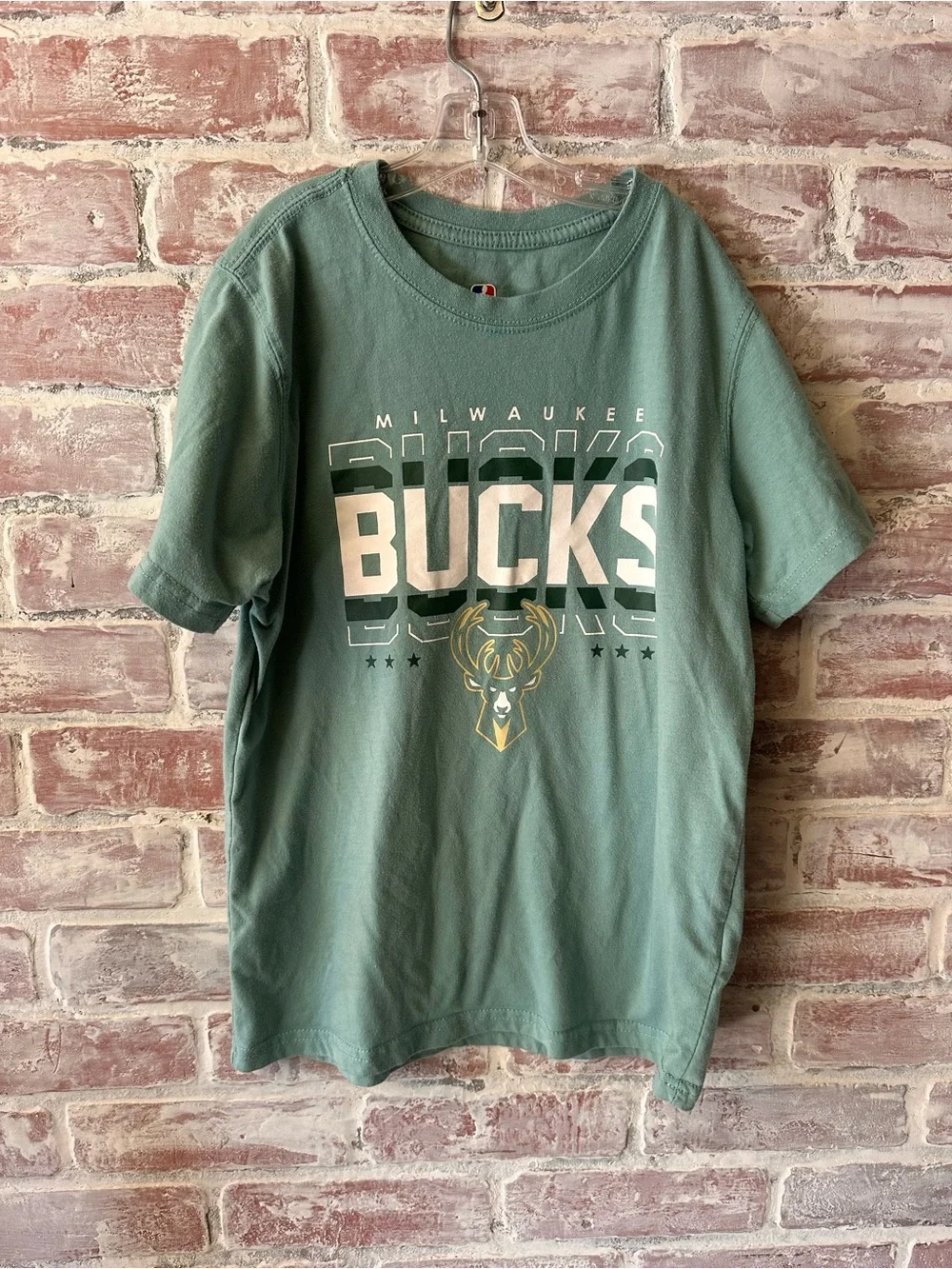 NBA Milwaukee Bucks Green and White Kids T‑Shirt with Gold Logo